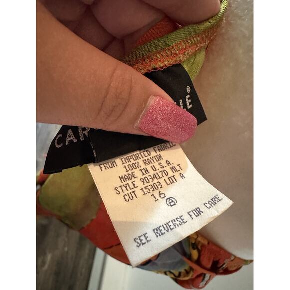 Vintage 90s Carole Little Orange Green Beach Boho Abstract Striped Dress Sz 14 - Picture 8 of 8